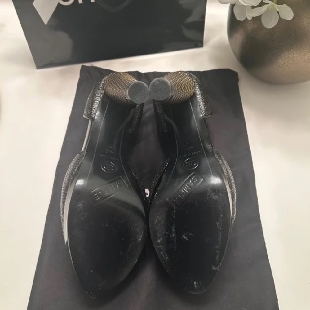 Authentic CHANEL Black & Gold Python Pumps - image 7